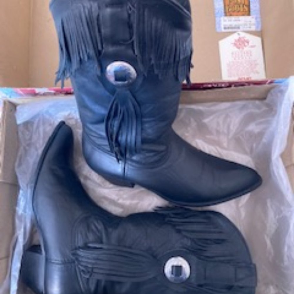 ⭐️ Host Pick ⭐️ Vintage Acme Miss Rodeo USA - Black Fringe Cowgirl Boots-Sz 6.5M